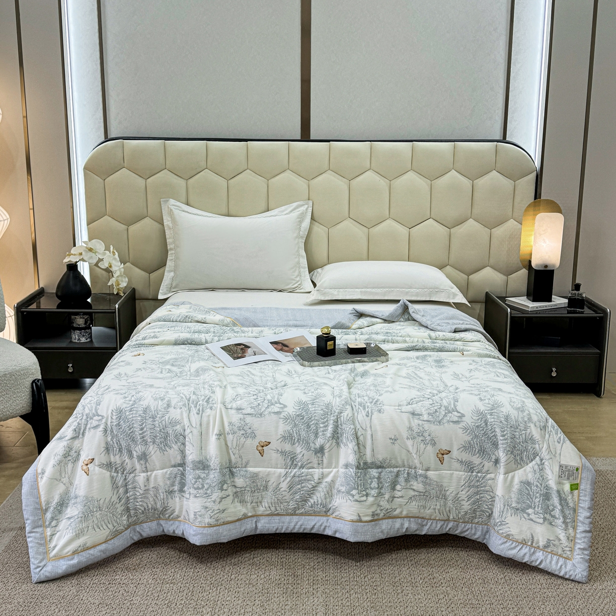 91家纺网 家纺一手货源 找家纺 心悦家纺 2026新款柔丝绵印花夏凉被空调被夏被系列 浅影兰