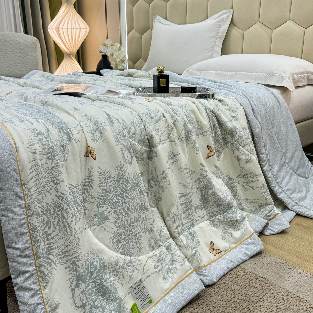91家纺网 家纺一手货源 找家纺 心悦家纺 2026新款柔丝绵印花夏凉被空调被夏被系列 浅影兰