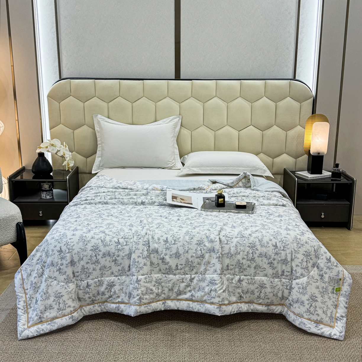 91家纺网 家纺一手货源 找家纺 心悦家纺 2026新款柔丝绵印花夏凉被空调被夏被系列 古典灰