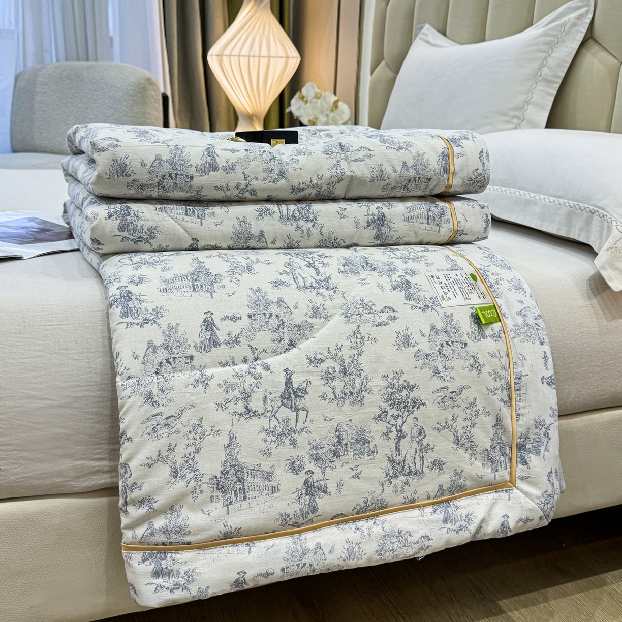 心悦家纺 2026新款柔丝绵印花夏凉被空调被夏被系列 古典灰