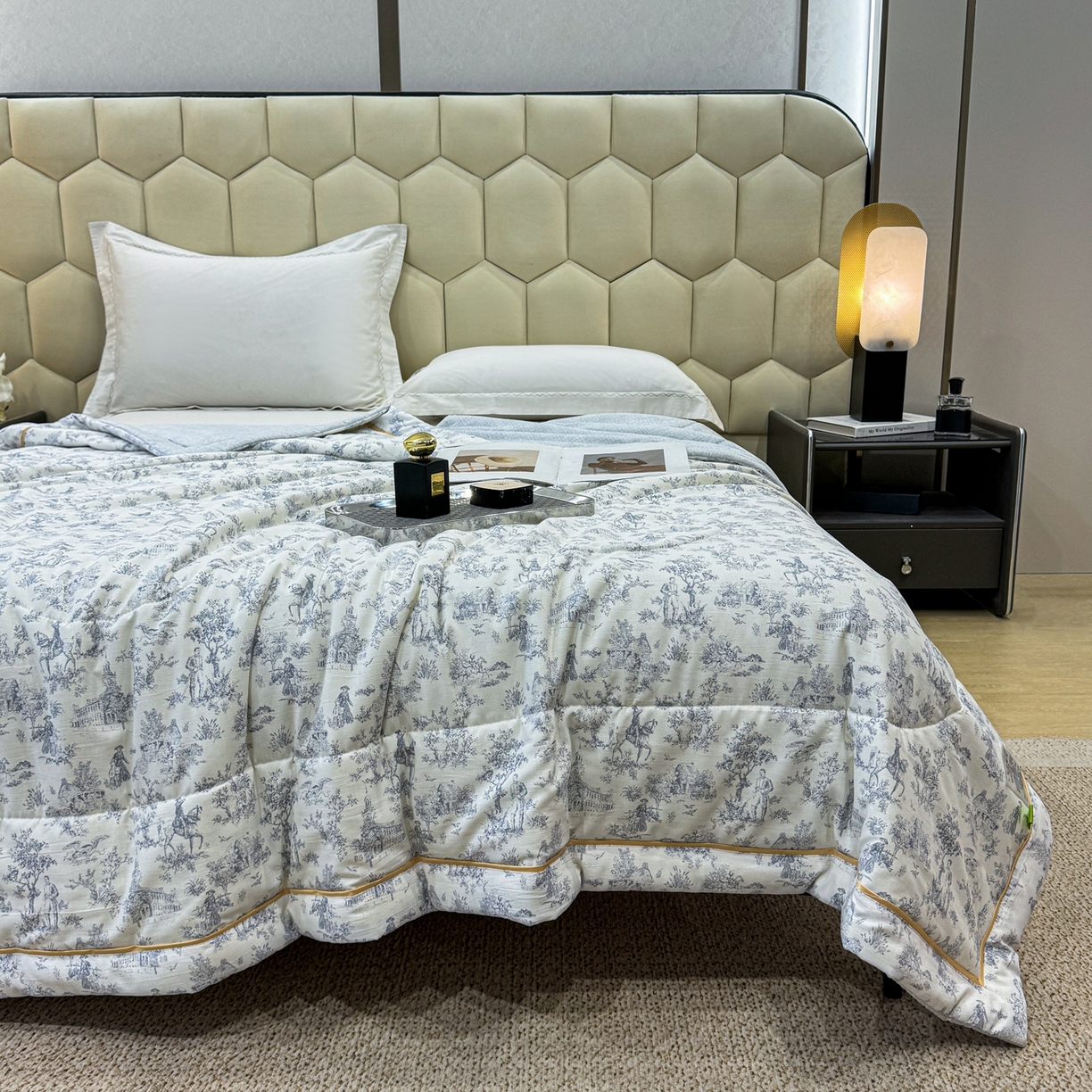 91家纺网 家纺一手货源 找家纺 心悦家纺 2026新款柔丝绵印花夏凉被空调被夏被系列 古典灰