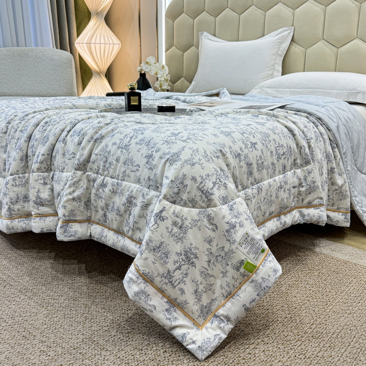 91家纺网 家纺一手货源 找家纺 心悦家纺 2026新款柔丝绵印花夏凉被空调被夏被系列 古典灰