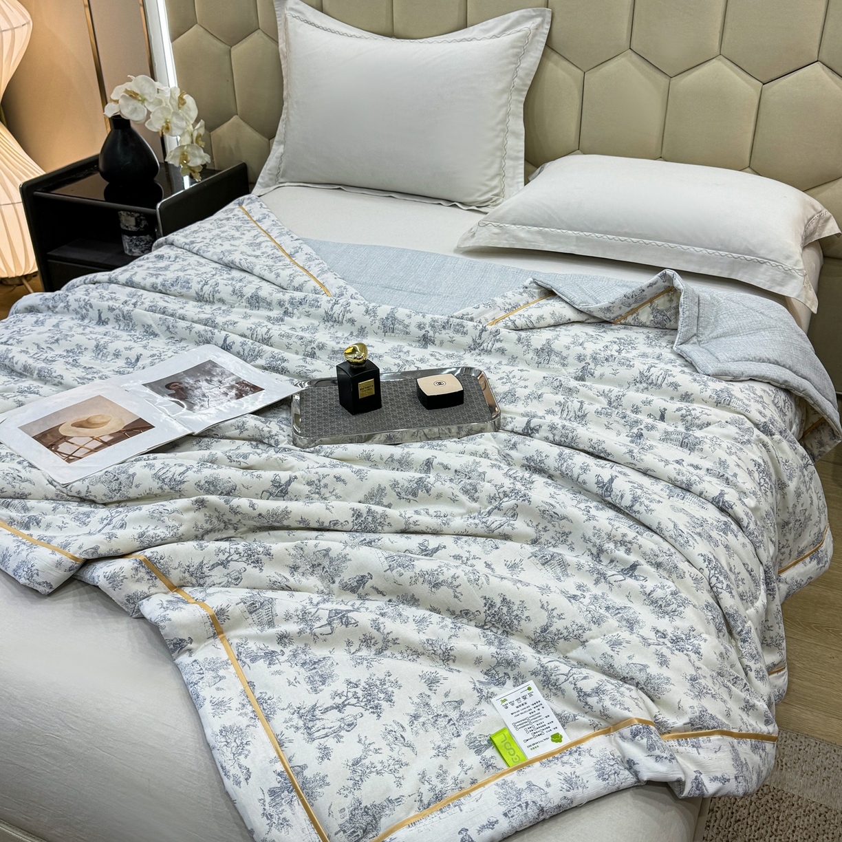 91家纺网 家纺一手货源 找家纺 心悦家纺 2026新款柔丝绵印花夏凉被空调被夏被系列 古典灰
