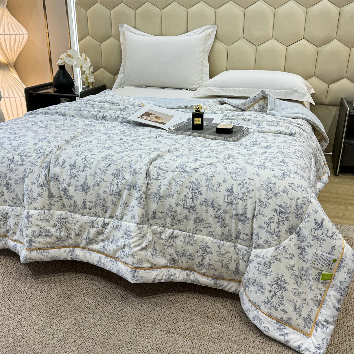 91家纺网 家纺一手货源 找家纺 心悦家纺 2026新款柔丝绵印花夏凉被空调被夏被系列 古典灰