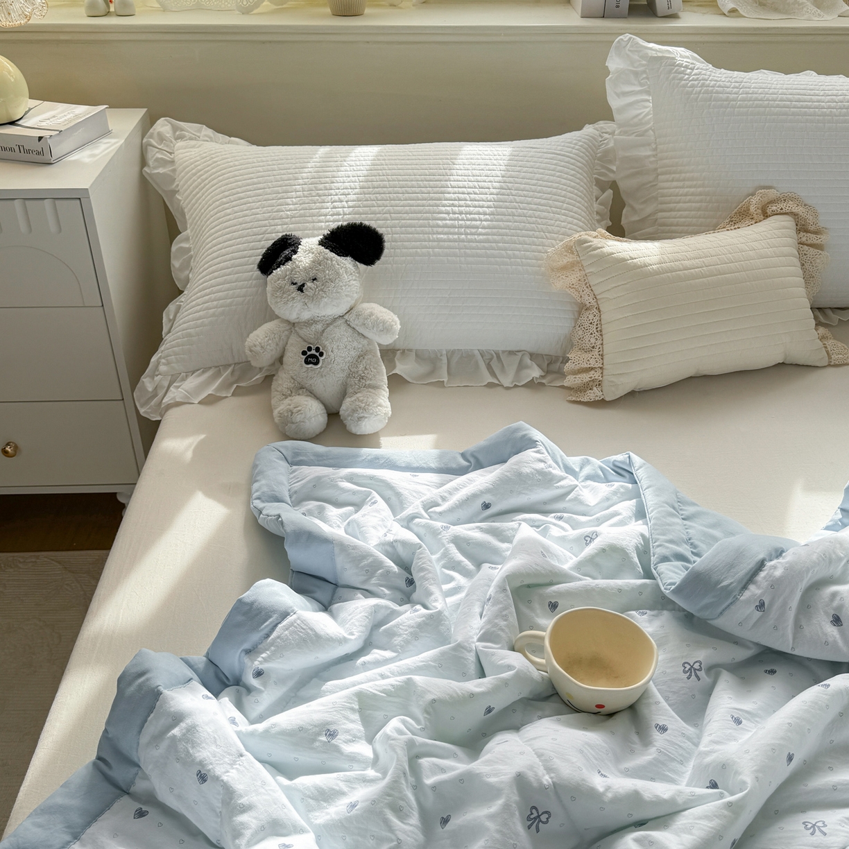 91家纺网 家纺一手货源 找家纺 心悦家纺 2026新款小棉绸印花夏凉被空调被夏被系列 心相印兰