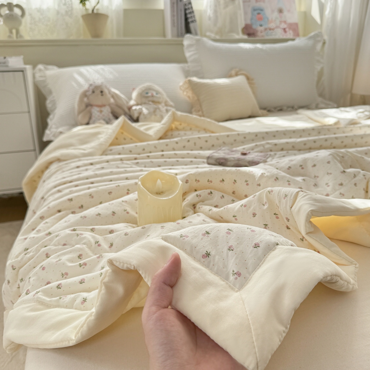 91家纺网 家纺一手货源 找家纺 心悦家纺 2026新款小棉绸印花夏凉被空调被夏被系列 悠然玫瑰
