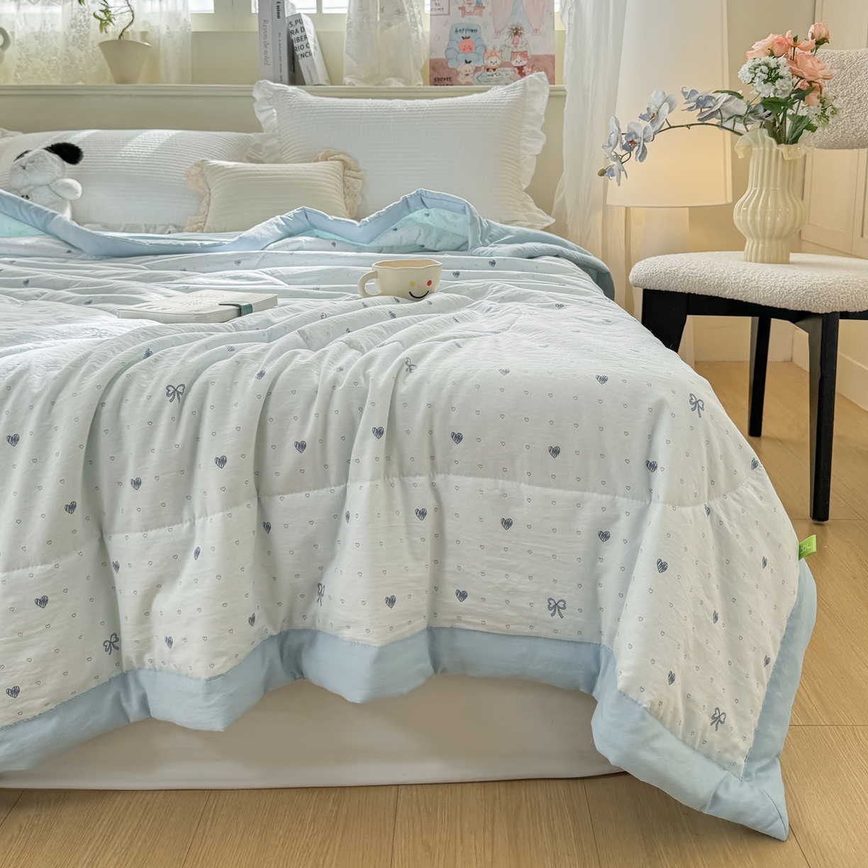 91家纺网 家纺一手货源 找家纺 心悦家纺 2026新款小棉绸印花夏凉被空调被夏被系列 心相印兰