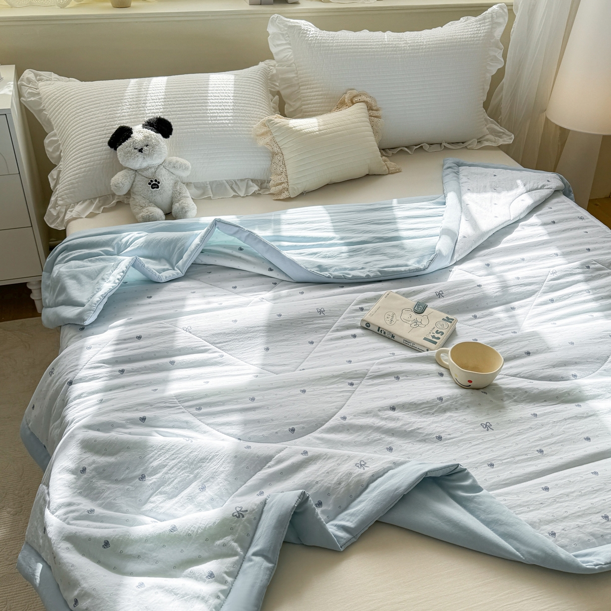 91家纺网 家纺一手货源 找家纺 心悦家纺 2026新款小棉绸印花夏凉被空调被夏被系列 心相印兰