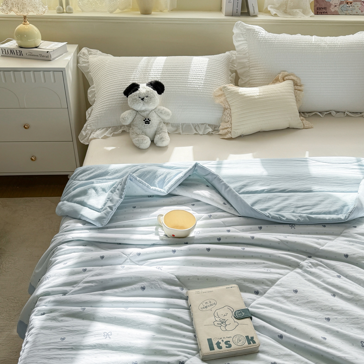 91家纺网 家纺一手货源 找家纺 心悦家纺 2026新款小棉绸印花夏凉被空调被夏被系列 心相印兰