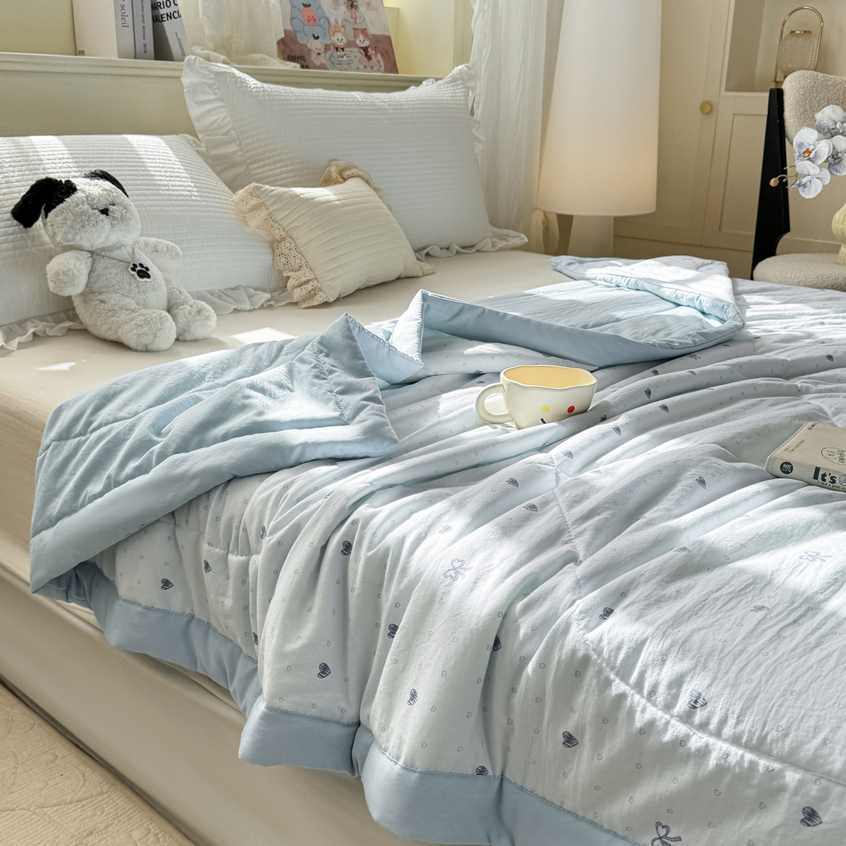 91家纺网 家纺一手货源 找家纺 心悦家纺 2026新款小棉绸印花夏凉被空调被夏被系列 心相印兰