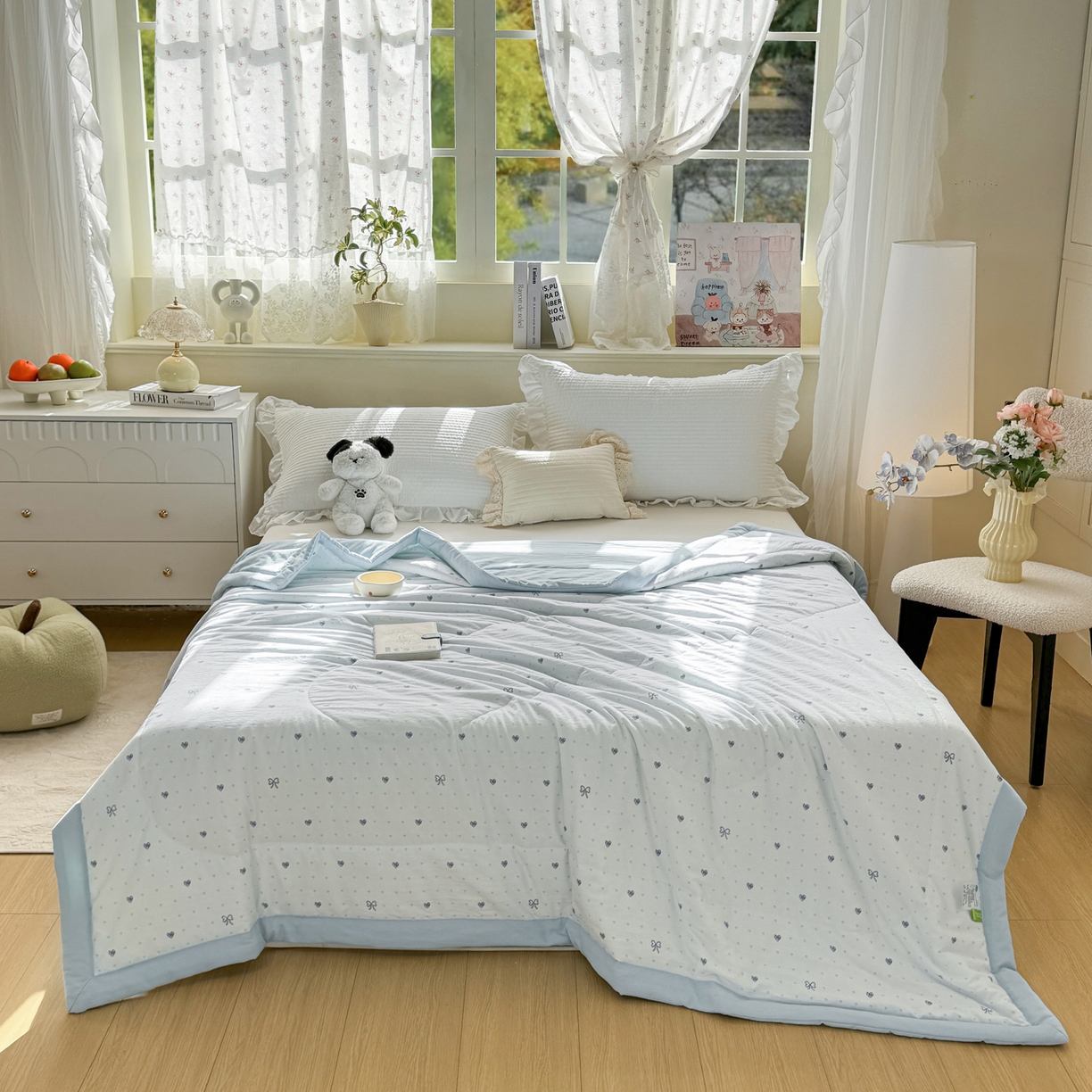 91家纺网 家纺一手货源 找家纺 心悦家纺 2026新款小棉绸印花夏凉被空调被夏被系列 心相印兰