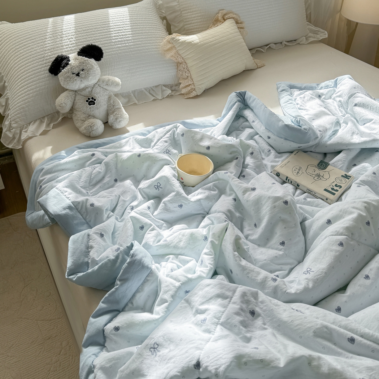 91家纺网 家纺一手货源 找家纺 心悦家纺 2026新款小棉绸印花夏凉被空调被夏被系列 心相印兰