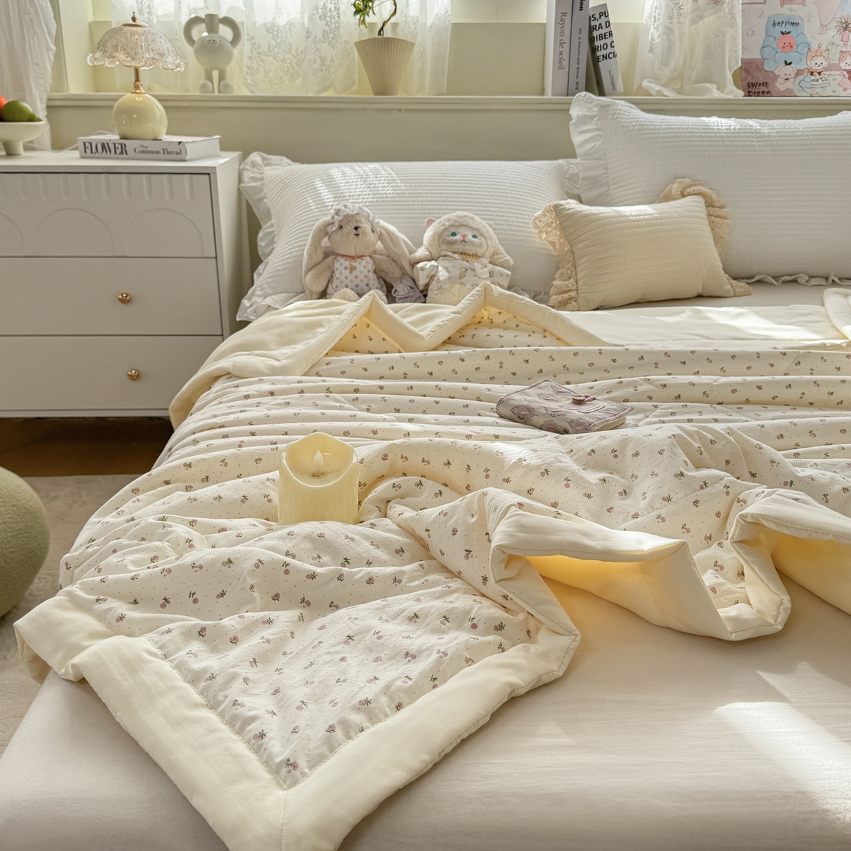 91家纺网 家纺一手货源 找家纺 心悦家纺 2026新款小棉绸印花夏凉被空调被夏被系列 悠然玫瑰