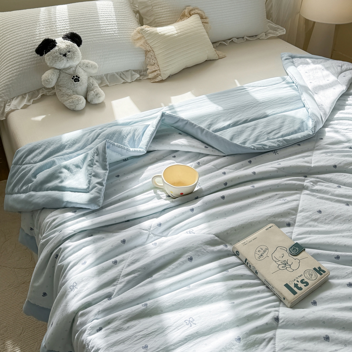 91家纺网 家纺一手货源 找家纺 心悦家纺 2026新款小棉绸印花夏凉被空调被夏被系列 心相印兰