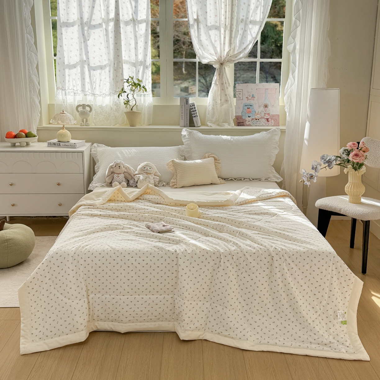 91家纺网 家纺一手货源 找家纺 心悦家纺 2026新款小棉绸印花夏凉被空调被夏被系列 悠然玫瑰