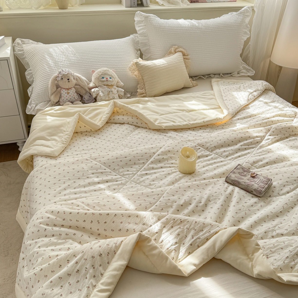 91家纺网 家纺一手货源 找家纺 心悦家纺 2026新款小棉绸印花夏凉被空调被夏被系列 悠然玫瑰