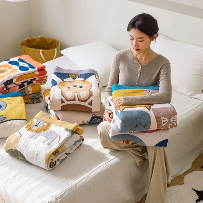 （总）朴尔家纺-毛巾被 2026春夏新款调皮风宽边加厚透气全棉纯棉四层纱布毛巾被夏被夏凉被空调被