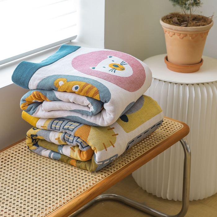 91家纺网 家纺一手货源 找家纺 （总）朴尔家纺-毛巾被 2026春夏新款调皮风宽边加厚透气全棉纯棉四层纱布毛巾被夏被夏凉被空调被