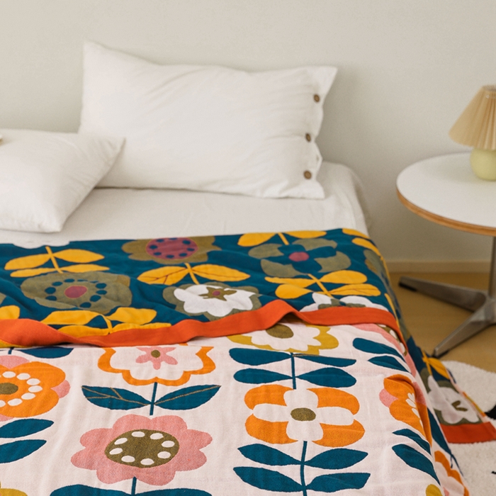 91家纺网 家纺一手货源 找家纺 朴尔家纺-毛巾被 2026春夏新款调皮风宽边加厚透气全棉纯棉四层纱布毛巾被夏被夏凉被空调被 奇异花园