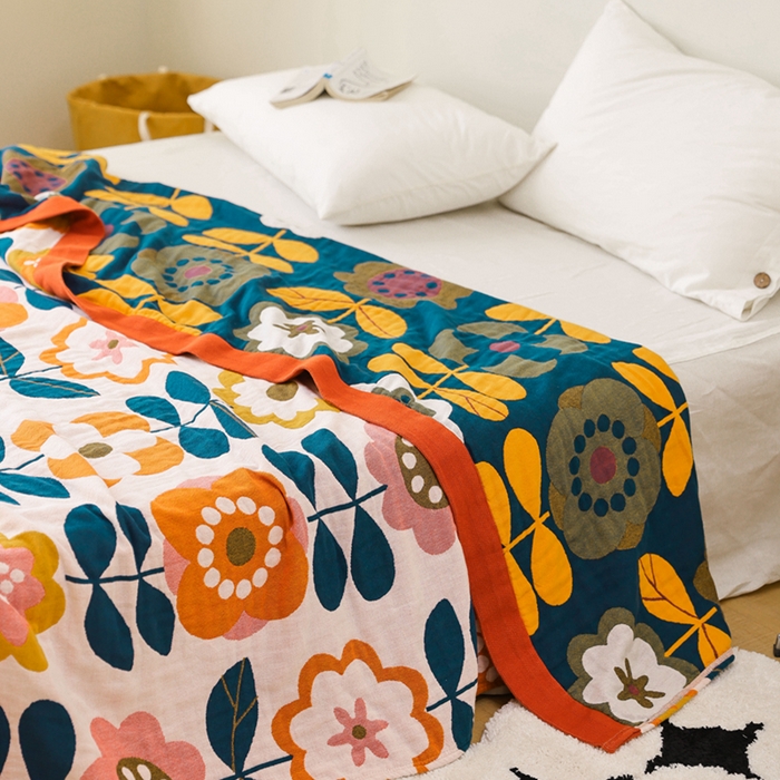 91家纺网 家纺一手货源 找家纺 朴尔家纺-毛巾被 2026春夏新款调皮风宽边加厚透气全棉纯棉四层纱布毛巾被夏被夏凉被空调被 奇异花园