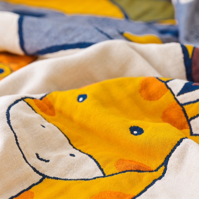 91家纺网 家纺一手货源 找家纺 朴尔家纺-毛巾被 2026春夏新款调皮风宽边加厚透气全棉纯棉四层纱布毛巾被夏被夏凉被空调被 快乐动物