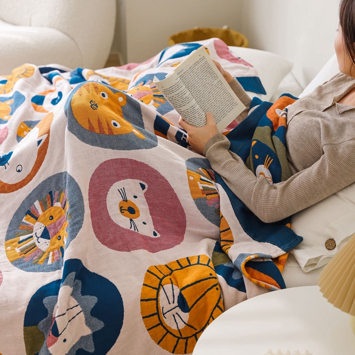 91家纺网 家纺一手货源 找家纺 朴尔家纺-毛巾被 2026春夏新款调皮风宽边加厚透气全棉纯棉四层纱布毛巾被夏被夏凉被空调被 大头贴