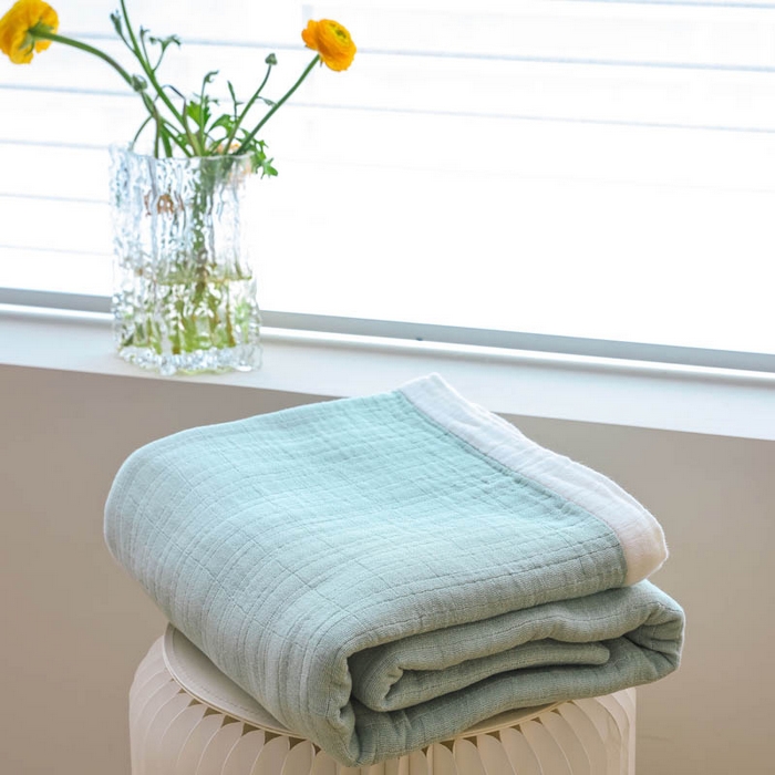 朴尔家纺-毛巾被 2026春夏新款全棉纯棉80支四层纱布毛巾被夏被夏凉被空调被 宽边-绿