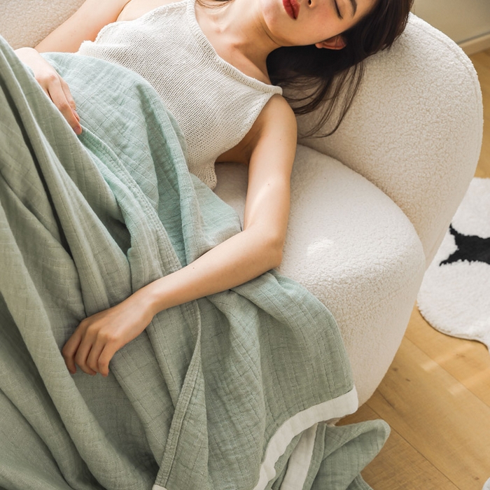 91家纺网 家纺一手货源 找家纺 朴尔家纺-毛巾被 2026春夏新款全棉纯棉80支四层纱布毛巾被夏被夏凉被空调被 宽边-绿