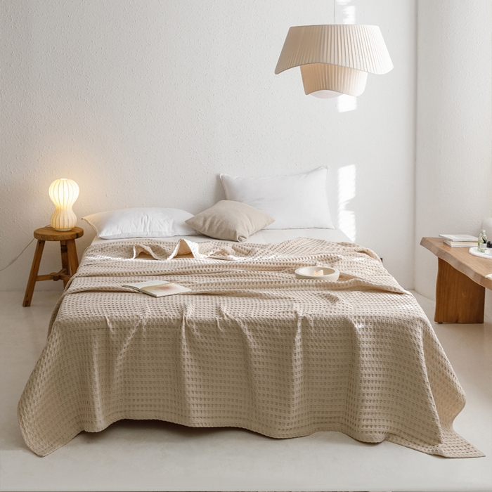 朴尔家纺-毛巾被 2026春夏新款柔软风纯色华夫格全棉纯棉纱布毛巾被系列夏被夏凉被空调被 华夫格-驼