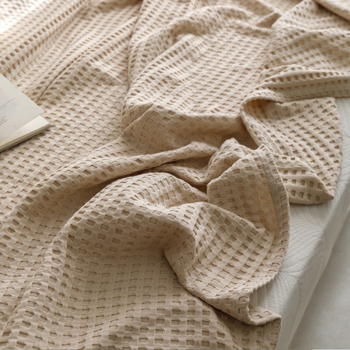 91家纺网 家纺一手货源 找家纺 朴尔家纺-毛巾被 2026春夏新款柔软风纯色华夫格全棉纯棉纱布毛巾被系列夏被夏凉被空调被 华夫格-驼