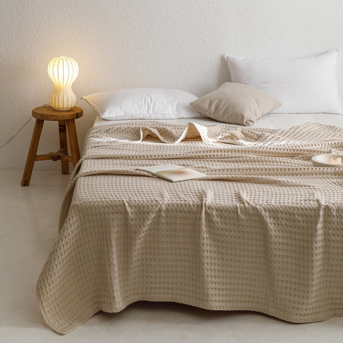 91家纺网 家纺一手货源 找家纺 朴尔家纺-毛巾被 2026春夏新款柔软风纯色华夫格全棉纯棉纱布毛巾被系列夏被夏凉被空调被 华夫格-驼