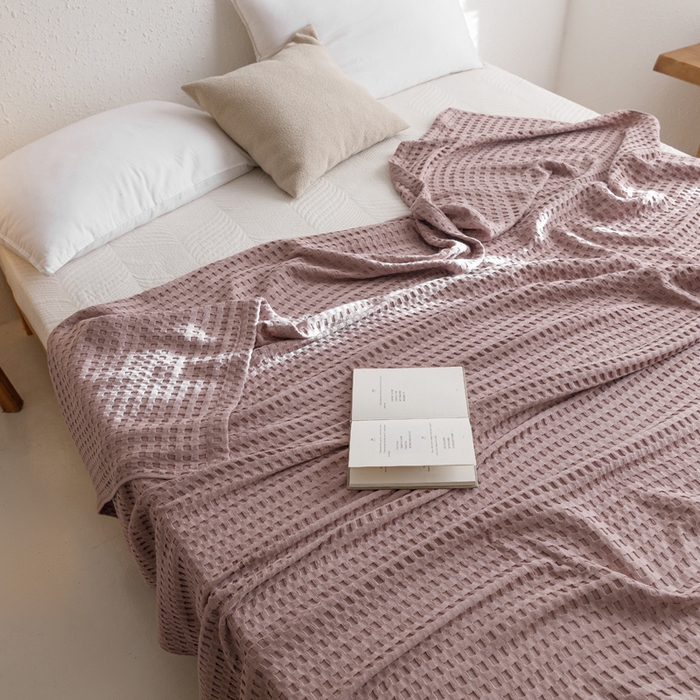 91家纺网 家纺一手货源 找家纺 朴尔家纺-毛巾被 2026春夏新款柔软风纯色华夫格全棉纯棉纱布毛巾被系列夏被夏凉被空调被 华夫格-粉