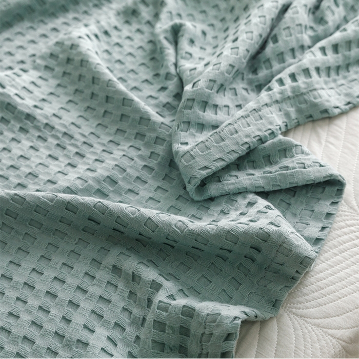 91家纺网 家纺一手货源 找家纺 朴尔家纺-毛巾被 2026春夏新款柔软风纯色华夫格全棉纯棉纱布毛巾被系列夏被夏凉被空调被 华夫格-蓝