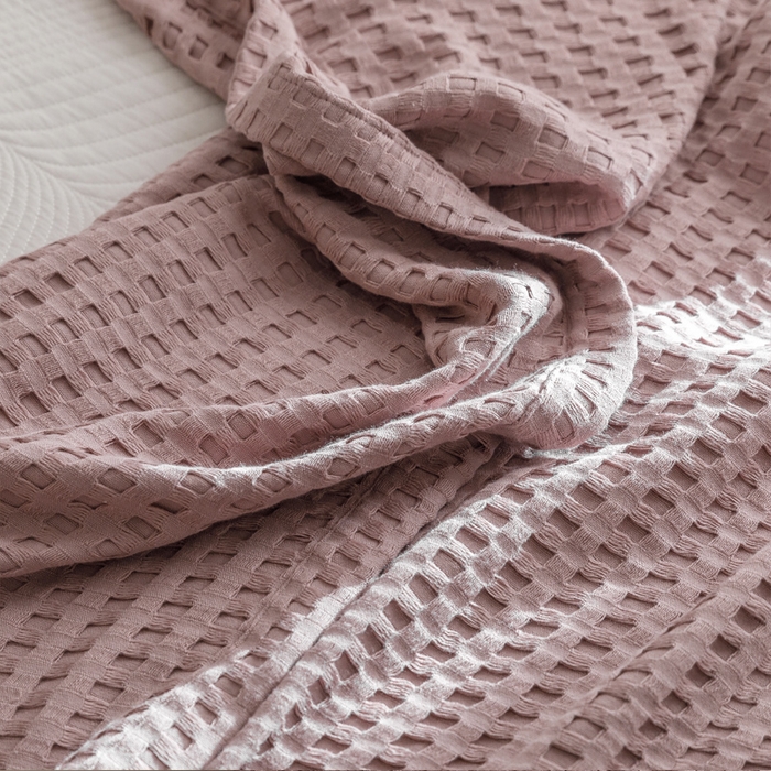 91家纺网 家纺一手货源 找家纺 朴尔家纺-毛巾被 2026春夏新款柔软风纯色华夫格全棉纯棉纱布毛巾被系列夏被夏凉被空调被 华夫格-粉