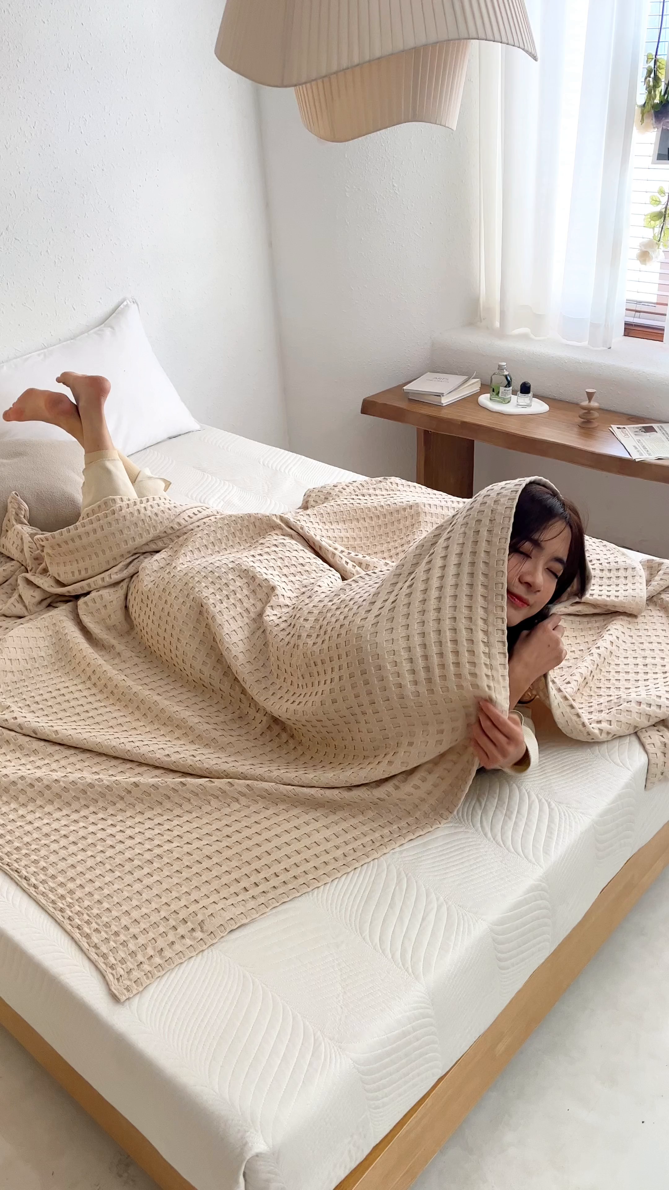 91家纺网 家纺一手货源 找家纺 朴尔家纺-毛巾被 2026春夏新款柔软风纯色华夫格全棉纯棉纱布毛巾被系列夏被夏凉被空调被 华夫格-驼