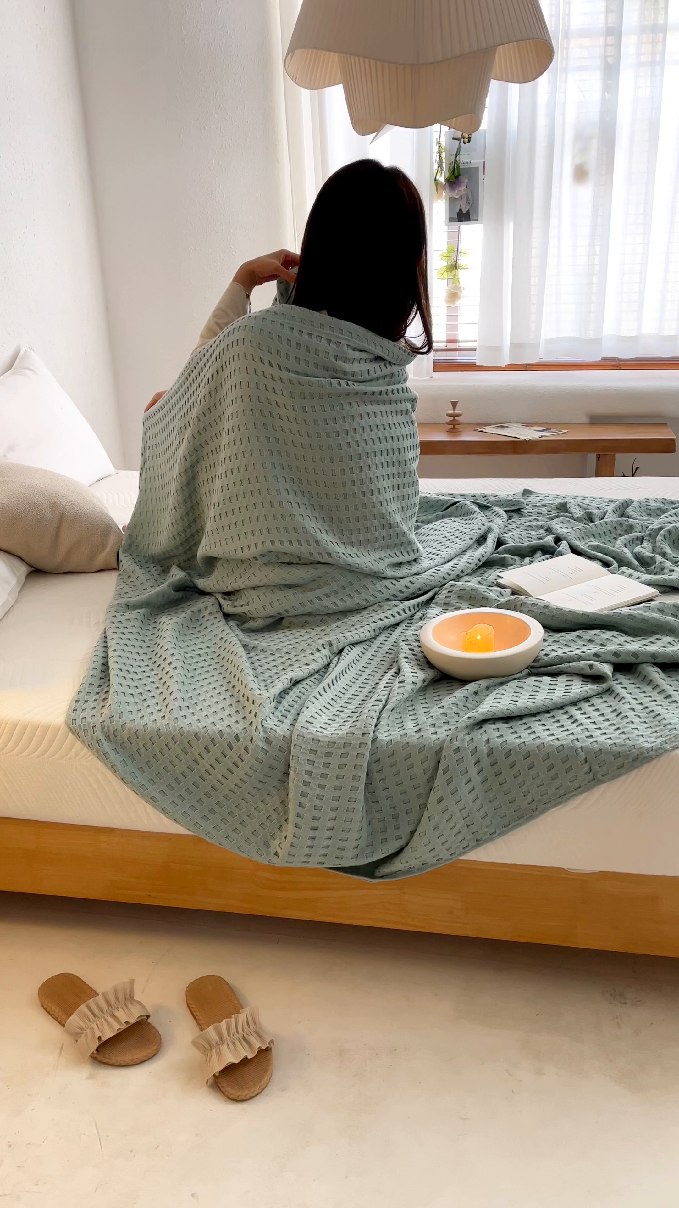 91家纺网 家纺一手货源 找家纺 朴尔家纺-毛巾被 2026春夏新款柔软风纯色华夫格全棉纯棉纱布毛巾被系列夏被夏凉被空调被 华夫格-蓝