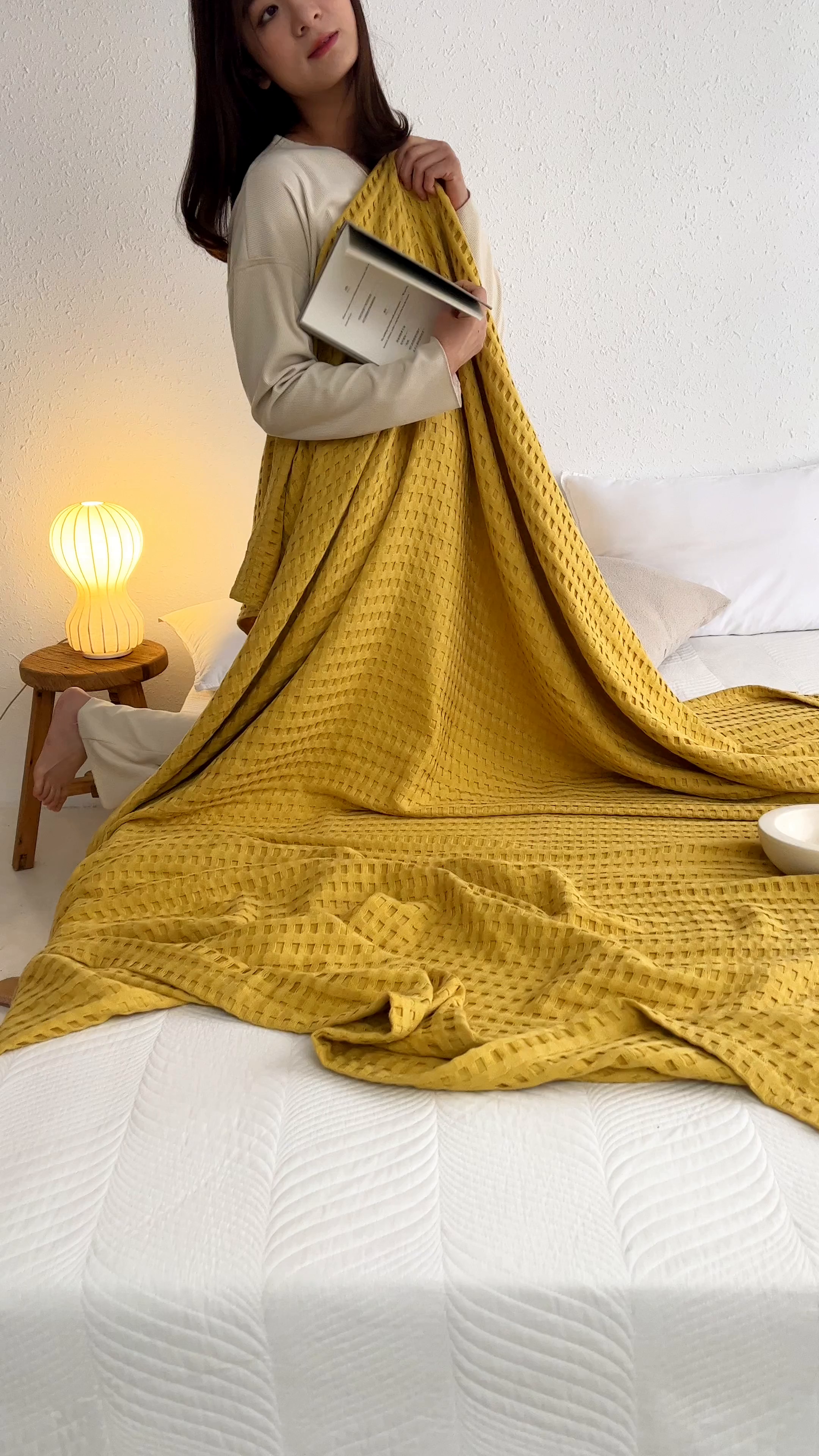 91家纺网 家纺一手货源 找家纺 朴尔家纺-毛巾被 2026春夏新款柔软风纯色华夫格全棉纯棉纱布毛巾被系列夏被夏凉被空调被 华夫格-黄