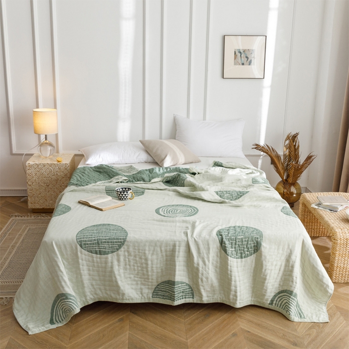 91家纺网 家纺一手货源 找家纺 朴尔家纺-毛巾被 2026春夏新款水洗全棉纯棉四层细纱系列毛巾被下班夏凉被空调被 年轮-绿毛巾被