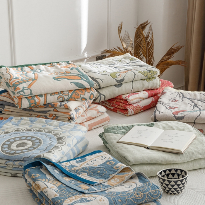 91家纺网 家纺一手货源 找家纺 （总）朴尔家纺-毛巾被 2026春夏新款水洗全棉纯棉四层细纱系列毛巾被下班夏凉被空调被