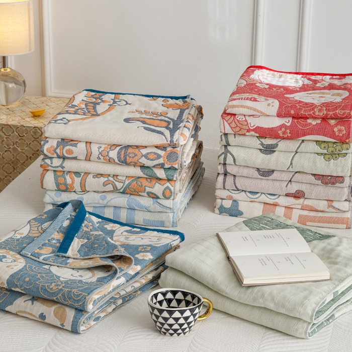 91家纺网 家纺一手货源 找家纺 （总）朴尔家纺-毛巾被 2026春夏新款水洗全棉纯棉四层细纱系列毛巾被下班夏凉被空调被