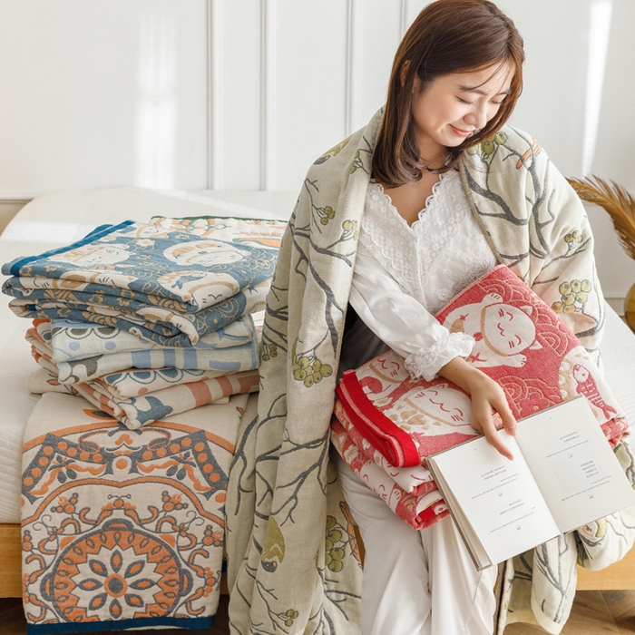 91家纺网 家纺一手货源 找家纺 朴尔家纺-毛巾被 2026春夏新款水洗全棉纯棉四层细纱系列毛巾被下班夏凉被空调被 组合图仅供展示不可下单