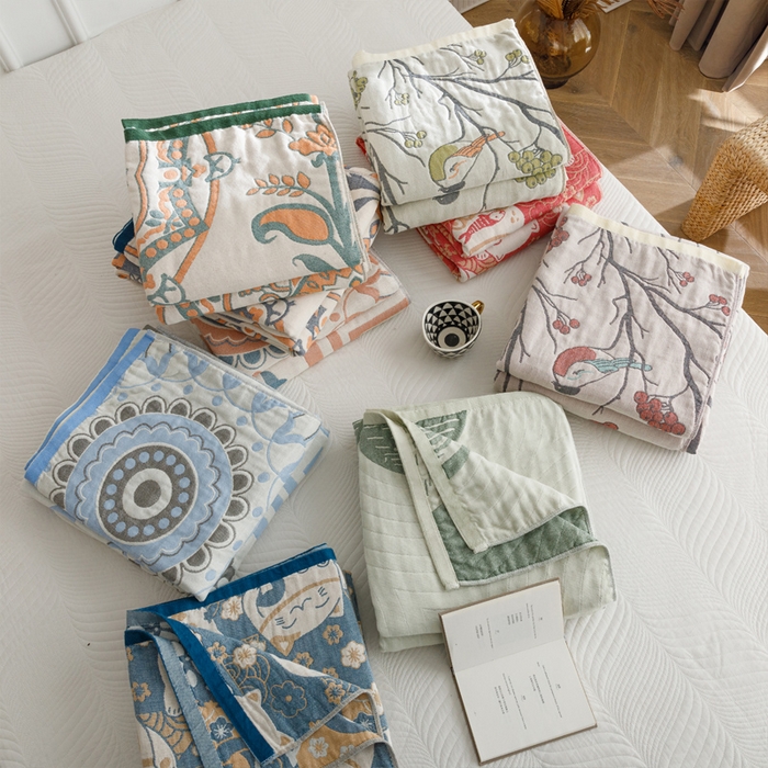 91家纺网 家纺一手货源 找家纺 （总）朴尔家纺-毛巾被 2026春夏新款水洗全棉纯棉四层细纱系列毛巾被下班夏凉被空调被