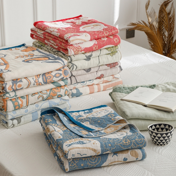 91家纺网 家纺一手货源 找家纺 （总）朴尔家纺-毛巾被 2026春夏新款水洗全棉纯棉四层细纱系列毛巾被下班夏凉被空调被