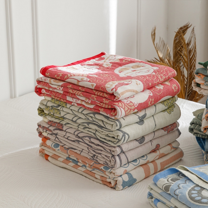 91家纺网 家纺一手货源 找家纺 朴尔家纺-毛巾被 2026春夏新款水洗全棉纯棉四层细纱系列毛巾被下班夏凉被空调被 组合图仅供展示不可下单