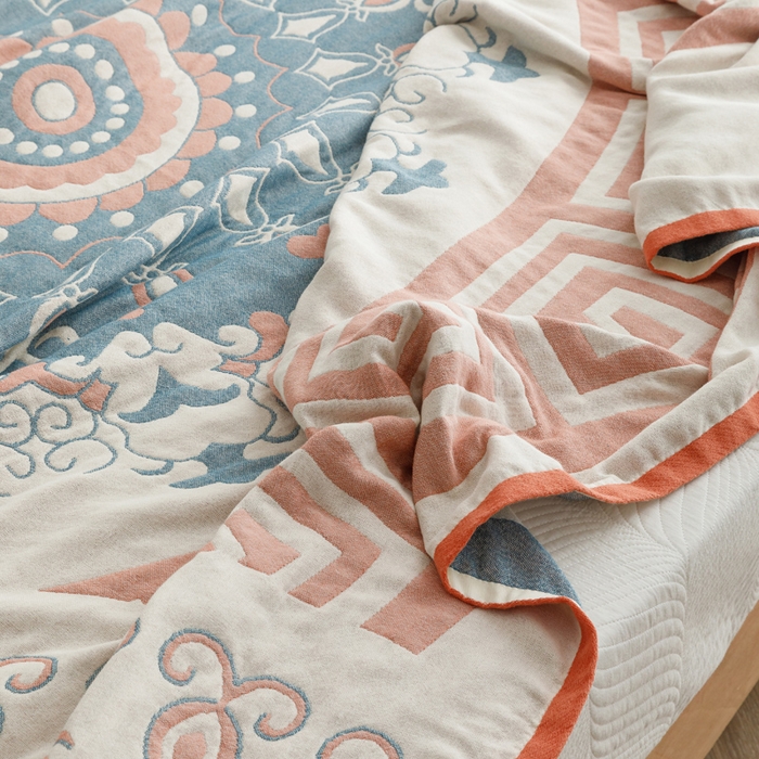 91家纺网 家纺一手货源 找家纺 朴尔家纺-毛巾被 2026春夏新款水洗全棉纯棉四层细纱系列毛巾被下班夏凉被空调被 铃兰香-橘毛巾被