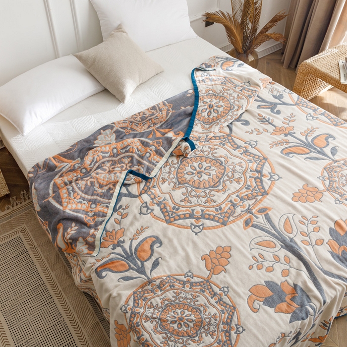 91家纺网 家纺一手货源 找家纺 朴尔家纺-毛巾被 2026春夏新款水洗全棉纯棉四层细纱系列毛巾被下班夏凉被空调被 恋恋花枝-驼毛巾被