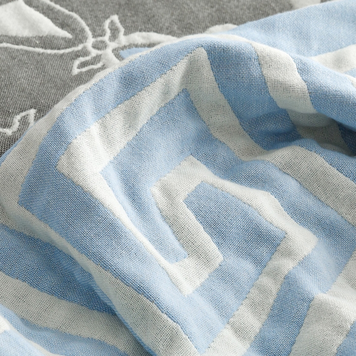 91家纺网 家纺一手货源 找家纺 朴尔家纺-毛巾被 2026春夏新款水洗全棉纯棉四层细纱系列毛巾被下班夏凉被空调被 铃兰香-蓝毛巾被