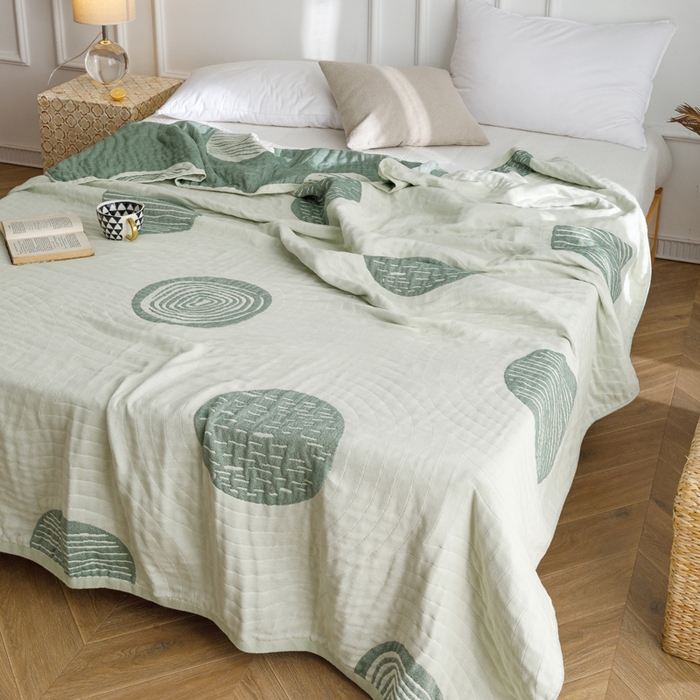 91家纺网 家纺一手货源 找家纺 朴尔家纺-毛巾被 2026春夏新款水洗全棉纯棉四层细纱系列毛巾被下班夏凉被空调被 年轮-绿毛巾被