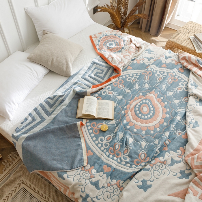 91家纺网 家纺一手货源 找家纺 朴尔家纺-毛巾被 2026春夏新款水洗全棉纯棉四层细纱系列毛巾被下班夏凉被空调被 铃兰香-橘毛巾被