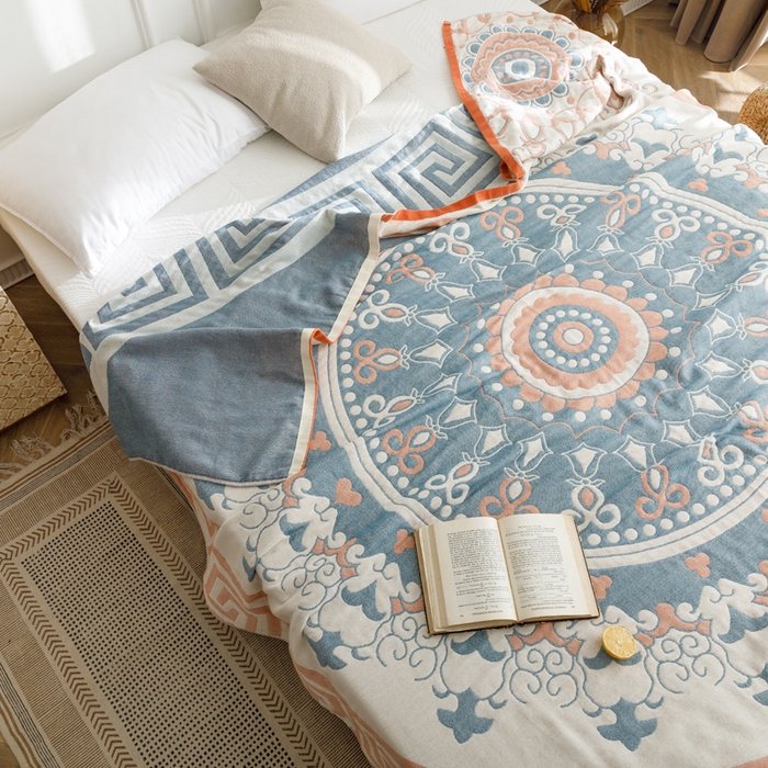 91家纺网 家纺一手货源 找家纺 朴尔家纺-毛巾被 2026春夏新款水洗全棉纯棉四层细纱系列毛巾被下班夏凉被空调被 铃兰香-橘毛巾被